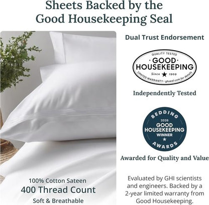California Design Den Twin XL Bed Sheets Set - 100% Cotton, 400 Thread Count, Silky Smooth Sateen - Silver