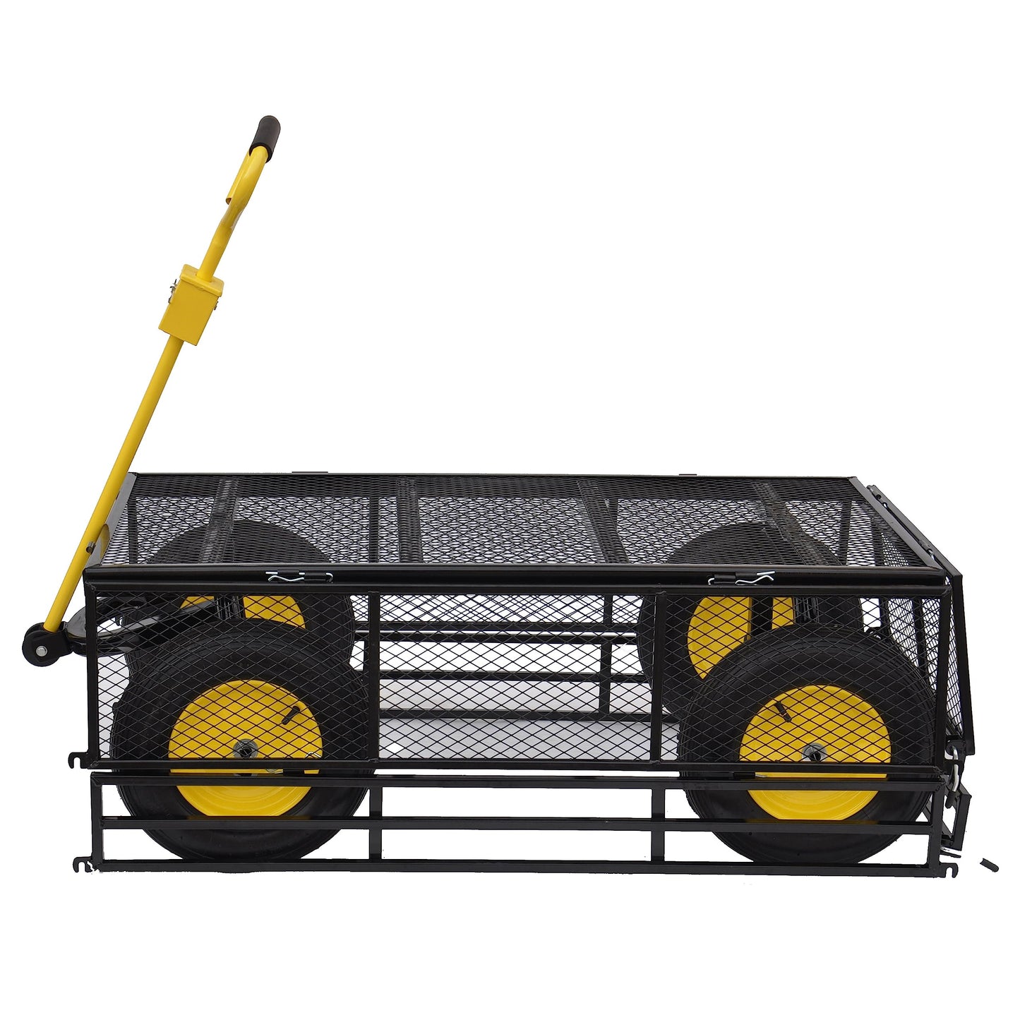 Heavy-Duty Iron Garden Cart Wagon with 1100 lbs Capacity, 15 inch Pneumatic Tires for Firewood, Debris & Outdoor Tasks - 55" L x 24" W x 46.8" H,Yellow & Black