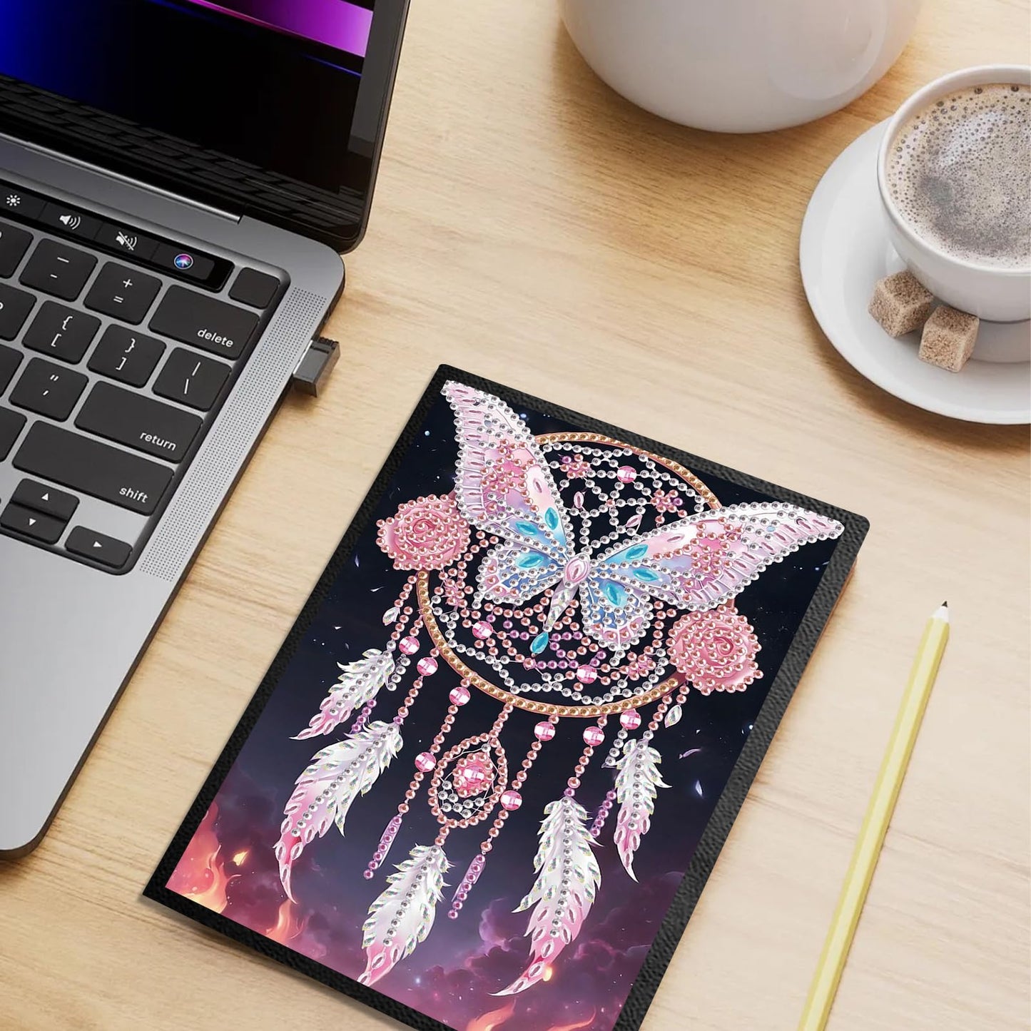 JZHYOAN Butterfly Diamond Painting Notepad, Diamond Art Notebook Kits, 8.26x5.78x0.35 Inch Journals for Writing, Memo Notepads Office, work, Travel, Study