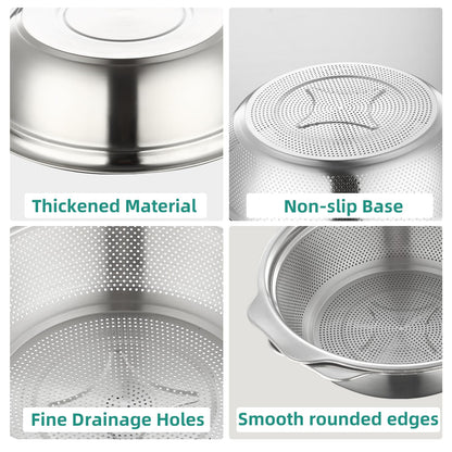 Stainless Steel Colander for Kitchen 2-Quart, Strainer Microporous with Mixing Bowl, Rice Strainer for Washing Vegetables, Fruit and Draining Cooked Pasta, Dishwasher Safe