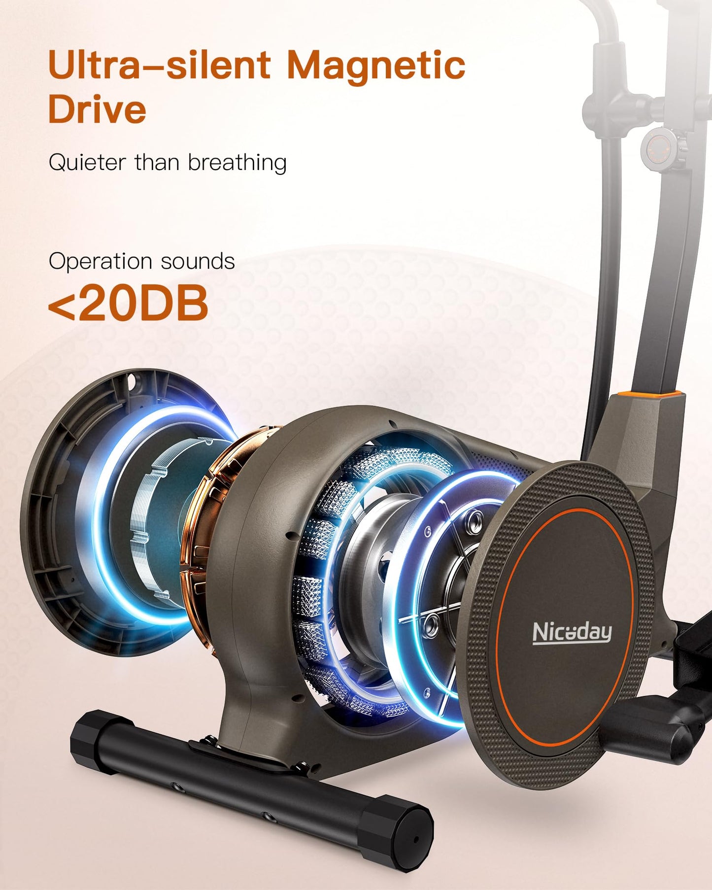 Niceday Elliptical Exercise Machine, Elliptical Machine for Home, Magnetic Elliptical Trainer with 15.5IN Stride, 16 Resistance Levels, 400LBS Loading Capacity Brown