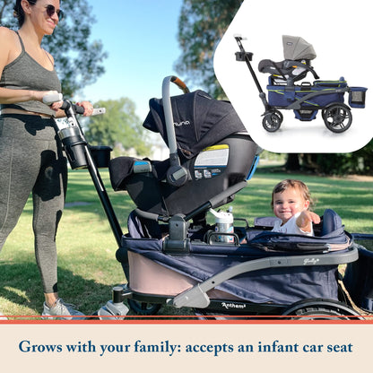 Gladly Family Anthem4 Quad All-Terrain Wagon Stroller with Easy Push and Pull, Removable XL Canopies, and Sturdy, Safe Folding for Storage and Transport, Electric Silver