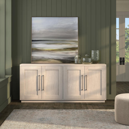 Henn&Hart 68" Sideboard Buffet Cabinet, Modern Credenza with 4 Panel Doors, Adjustable Shelves, and Cable Management Cut-Outs for Dining Room, Kitchen, Living Room or Entryway, Beech White
