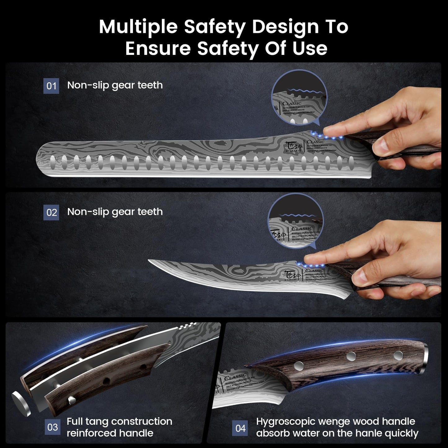 SYOKAMI Brisket Slicing Knife Set, Carving and Boning Knife for Meat & Turkey Cutting, Japanese Style High Carbon Steel Kitchen Knives Set For Home & BBQ, Wood Ergonomic Full Tang Handle, Gift for Mom