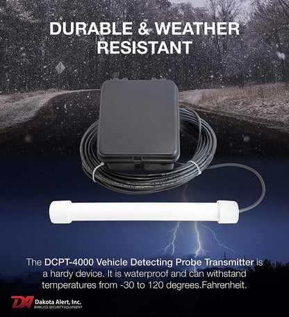 Dakota Alert Driveway Alarm Sensor - DCPA-4k Plus Driveway Alarms Wireless Outside Weatherproof Alert System, 1-Mile-Long Range Sensors, Receiver & Vehicle Detecting Probe Transmitter & 50' Wire