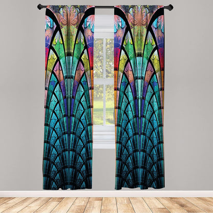 Ambesonne Abstract Window Curtains - Curves Pattern with Weathered Colors, 2-Panel Set, 28" x 63"