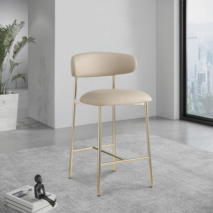 Meridian Furniture 995Taupe-C Lupita Collection Modern | Contemporary Counter Stool with Soft Taupe Vegan Leather, Brushed Gold Metal Frame, 20.5" W x 19" D x 36" H, Taupe, Set of 2