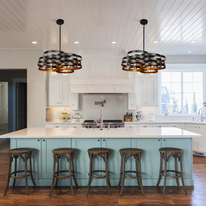 CNRATYE 6-Light Modern Farmhouse Chandeliers for Dining Room, Rustic Multiple Rings Pendant Lighting, Industrial Metal Round Chandelier for Kitchen Entryway, Black with Gold Interior