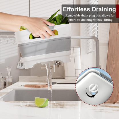 MontNorth 2.4 Gal Collapsbile Wash Basin with Drian Plug,9L Dish Pan for Soaking Baby Bottles,Portable Sink, Multiuse Foldable Bucket,Ice Beverage Tubs for Camping, Vegetable Washing, RV (Gray)