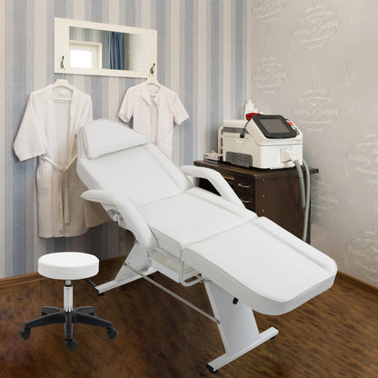 Massage Salon Tattoo Chair with Two Trays Esthetician Bed with Hydraulic Stool,Multi Purpose 3 Section Facial Bed Table, Adjustable Beauty Barber Spa Beauty Equipment, White