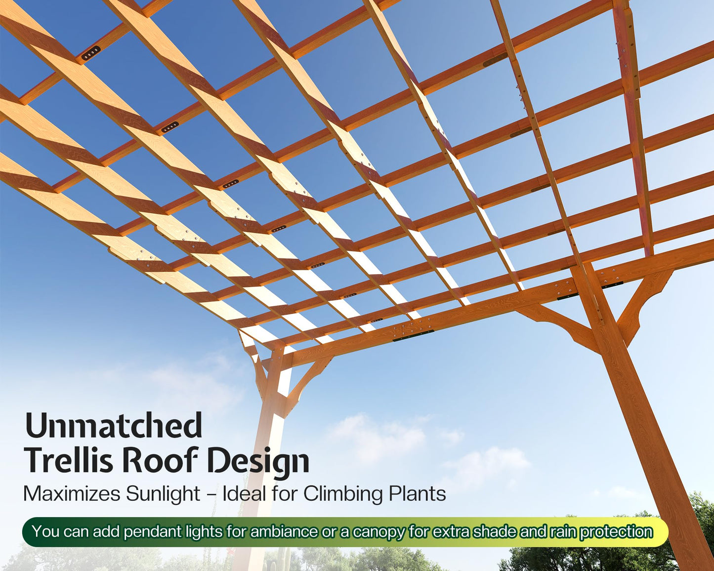 Jocisland 12x20 FT Premium Cedar Wood Pergola with Trellis Roof & Weather-Resistant Support, Outdoor Pergola Kit with Stakes, Garden Gazebo for Patio, Backyard & Events, Reddish-Brown