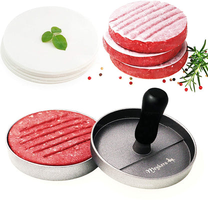 Meykers Burger Press 100 Patty Papers Set | Non-Stick Hamburger Press Patty Maker Mold with Free Wax Paper Sheets | Meat Beef Cheese Veggie Burger Maker for Grill Griddle BBQ Barbecue | BPA Free