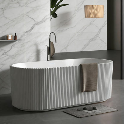 Garvee 67" Deep Soaking Bathtub, Non-Slip Acrylic Tub with Chrome Drain, CUPC Certified, Ergonomic Modern Bath for Bathrooms, Easy-Install, White Striped