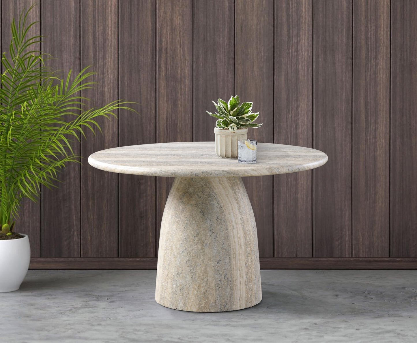 Meridian Furniture 701Travertine-T Cosenza Collection Art Deco 48.5" Indoor/Outdoor Concrete Dining Table with Travertine Finish, 48.5" W x 48.5" D x 30" H, Travertine