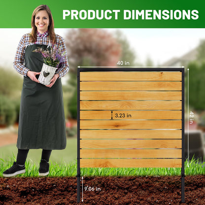 3 Panels No Dig Wooden Privacy Fence Screen, 42" H X 40" W Outdoor Air Conditioner Fences, Hide Trash Bins Or Ac Units, Decorative Garden, Patio, Backyard Fence -Temporary Fencing