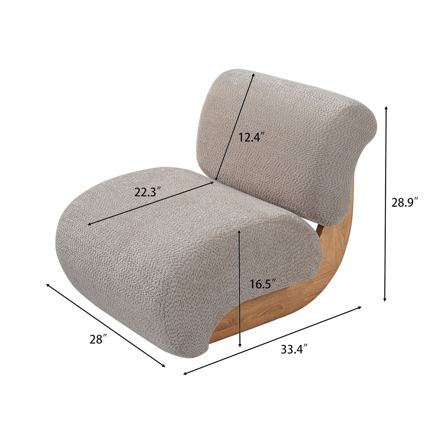 Merax 28" Modern Curved Boucle Accent Chair with Solid Wood Base, Mid-Century Armless Upholstered Slipper Lounge Chair for Living Room, Bedroom, Reading Nook, Natural + Almond