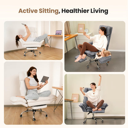 Big and Tall Office Chair, Flip Armrests for Pets & Cross Legged Sitting, Executive Ergonomic Computer Gaming Chair with Foot Rest, Teddy Fleece Wide Seat Reclining Desk Chair, White Vanity Chair