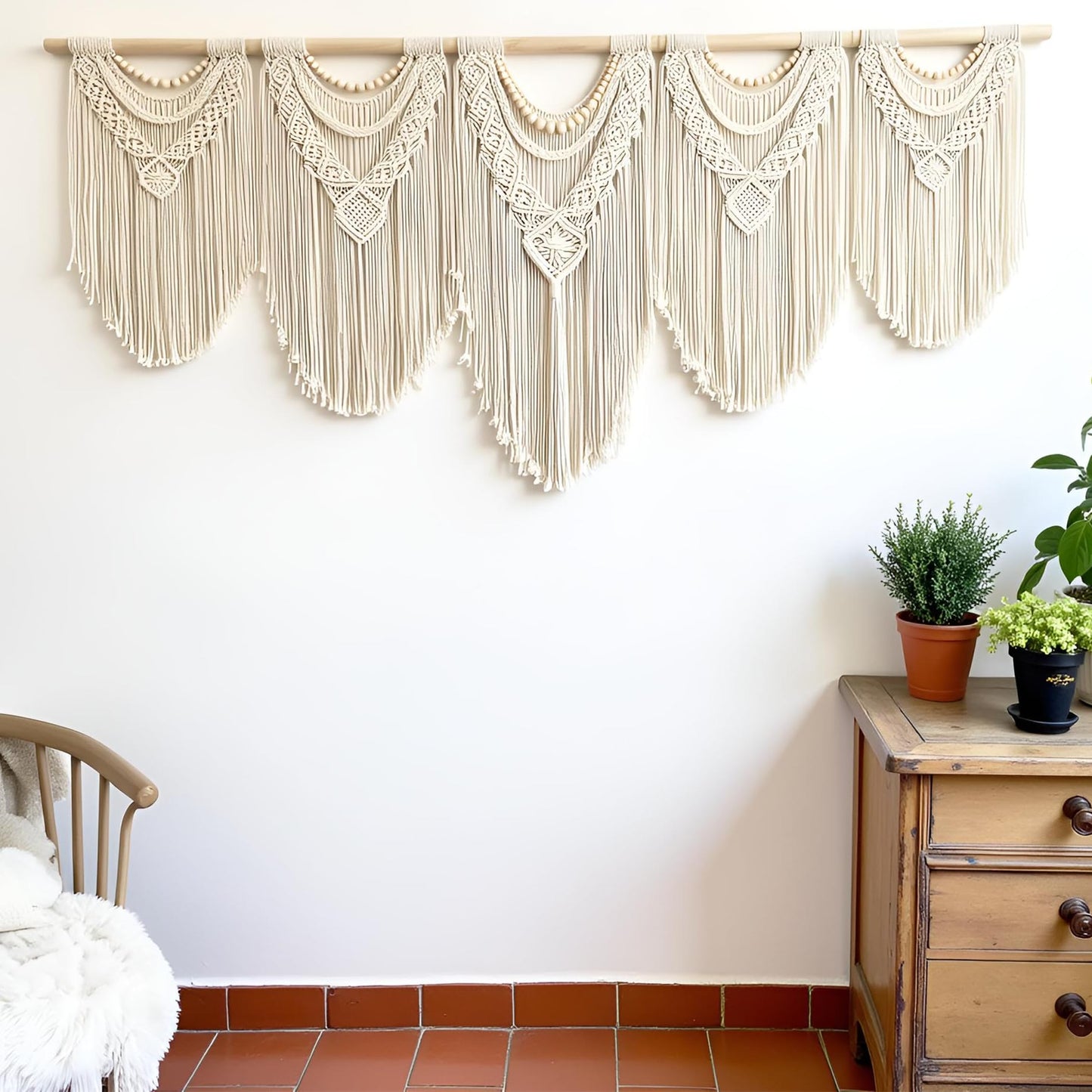 Extral Large macrame wall hanging, 71'' W x 32'' L boho wall art tapestry wall decor for urban entryway,living room,bedroom decor, headboard woven wall art, big fiber art over couch art for Yarn hallway