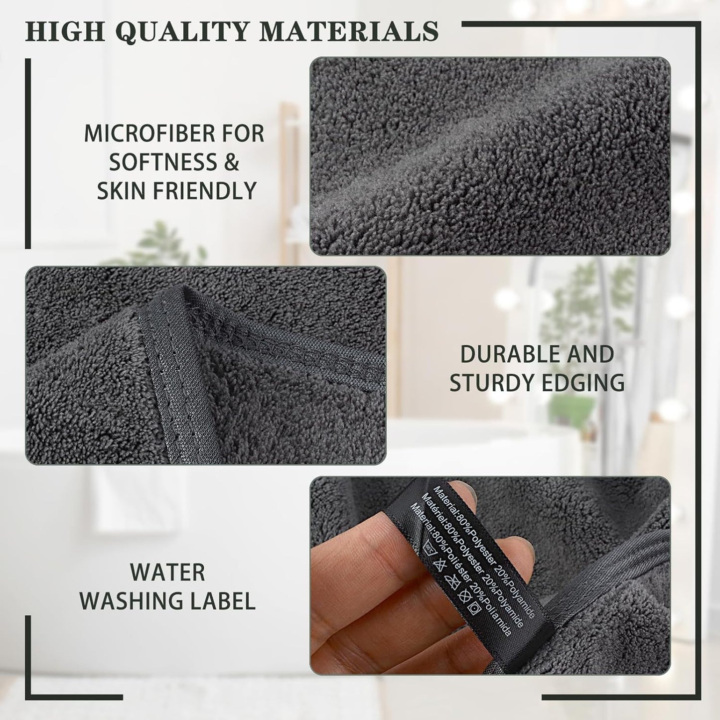 2040 2pc) KinHwa Microfiber Hand Towels for Bathroom Soft and Absorbent Face Towels Grey Bathroom Hand Towels for Spa