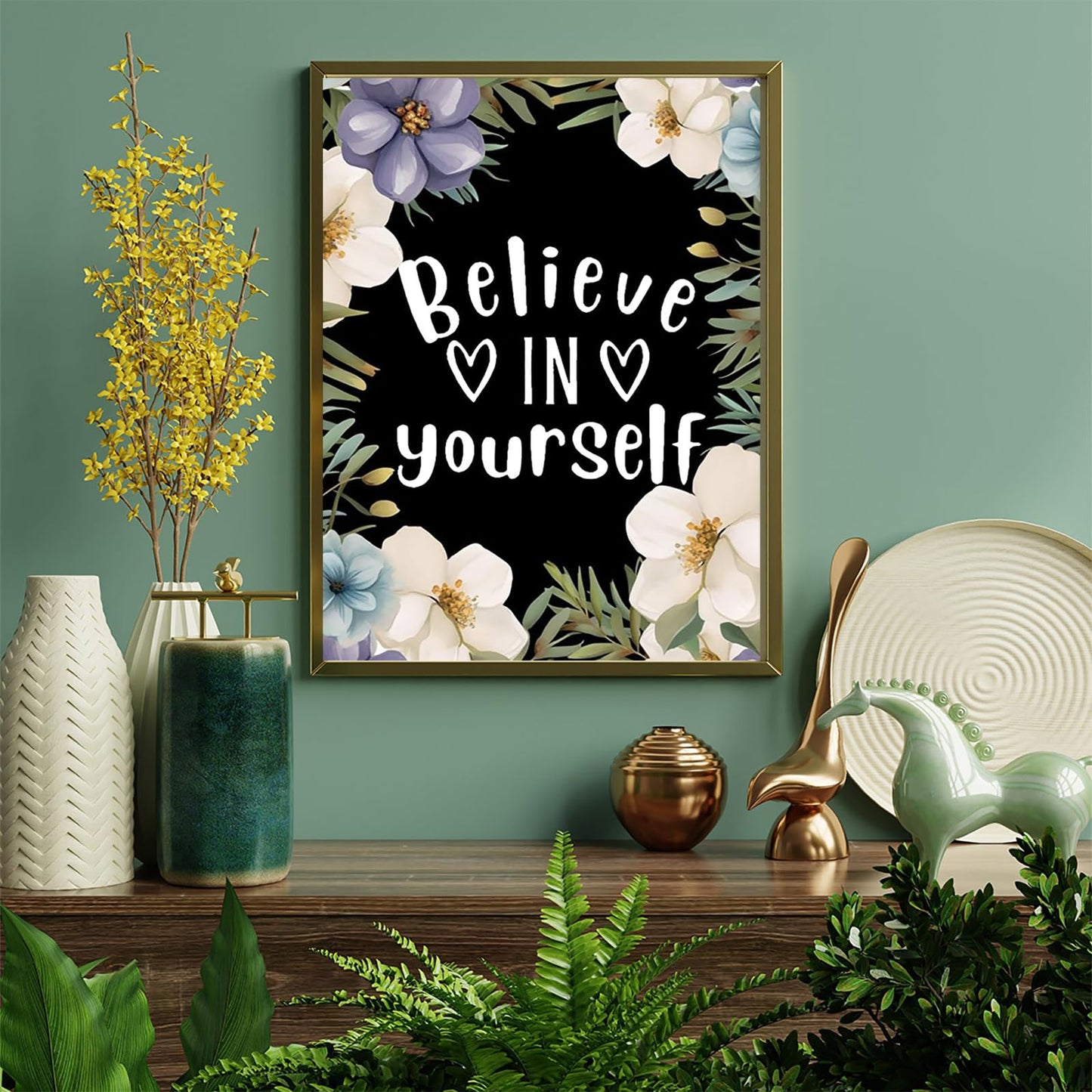 KAYEIUU Diamond Art Painting Kits for Adults, Inspirational Believe Yourself Motivational Quotes 5D DIY Round Drill Paint with Diamond Dots, Home Wall Decor 12x16 inch