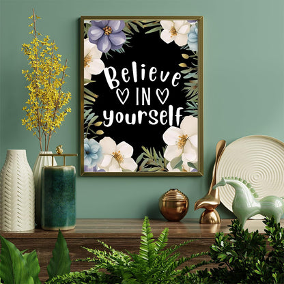 KAYEIUU Diamond Art Painting Kits for Adults, Inspirational Believe Yourself Motivational Quotes 5D DIY Round Drill Paint with Diamond Dots, Home Wall Decor 12x16 inch