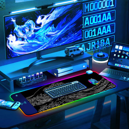 ToLuLu RGB Gaming Wireless Charging Mouse Pad, 5/7.5/10/15W 10 Light Modes LED Mouse Pad Computer Keyboard Mat Mousepad, 800x300x4MM Extended Large Desk Mat for Gaming, MacBook, Laptop, PC, Galaxy