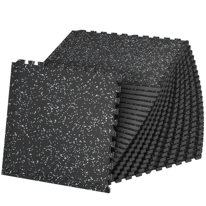 SUPERJARE 1" Extra-Thick Rubber Top Exercise Mat, Puzzle Gym Flooring for Home Gym, Gym Mat for Workout Equipment, Interlocking Floor Tiles with EVA Foam, 24 Pcs 96 Sq Ft, Black/Grey