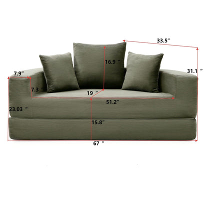 KEIKI 67" Corduroy Convertible Circular Floor Sofa Bed,Multi-Functional Adjustable Futon Couch for Living Room Apartment Office,No Assembly
