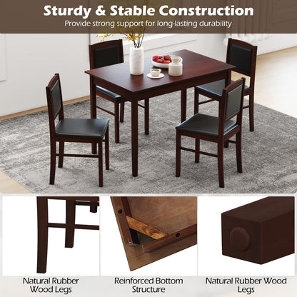 Tangkula Dining Table Set for 4, Farmhouse Solid Wood Dinette Set w/Rubber Wood Legs, Upholstered Seat & Padded Backrest, Mid-Century Modern Dining Table and Chairs Set for Kitchen, Dining Room