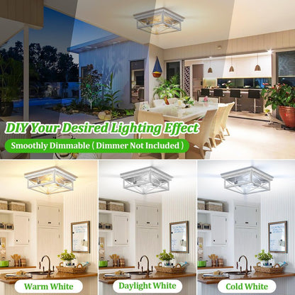 Kondras Antique White Hallway Light Fixture, 2-Light Farmhouse Flush Mount Ceiling Lighting, 1-Pack Metal Kitchen Lighting Fixture, Square Close to Ceiling Lamp for Bedroom Living Room Entryway