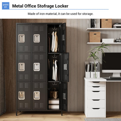 GAOMON Locker for Employees, 9 Doors Locker Cabinet with Hooks, Storage Locker for Home, Office, Gym, School, Assembly Required, Black
