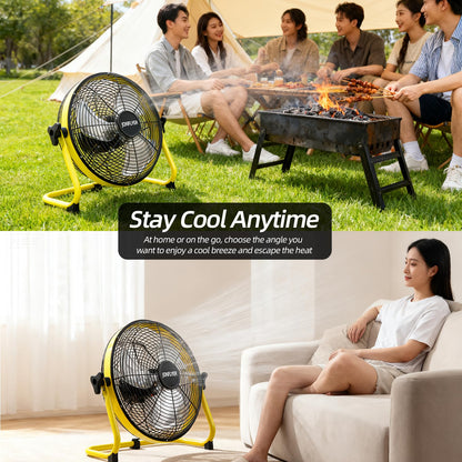 JONFLYER 12 Inch Portable Battery Operated Floor Fan, Rechargeable High-Velocity Cordless Fan with 12 Speed 360° Adjustable Tilt Quiet for Camping, Outdoor, Gazebo, Greenhouse, Gym, Garage