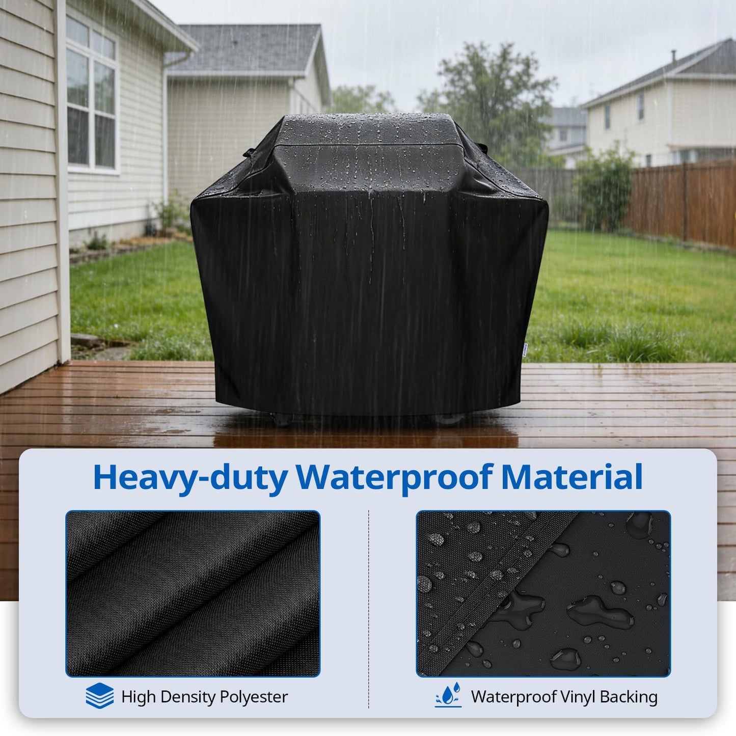 SunPatio Grill Cover 55 Inch, Outdoor Heavy Duty Waterproof Barbecue Gas Cover, UV & Fade Resistant, All Weather Protection Compatible for Weber Charbroil Nexgrill Kenmore Grills and More, Black