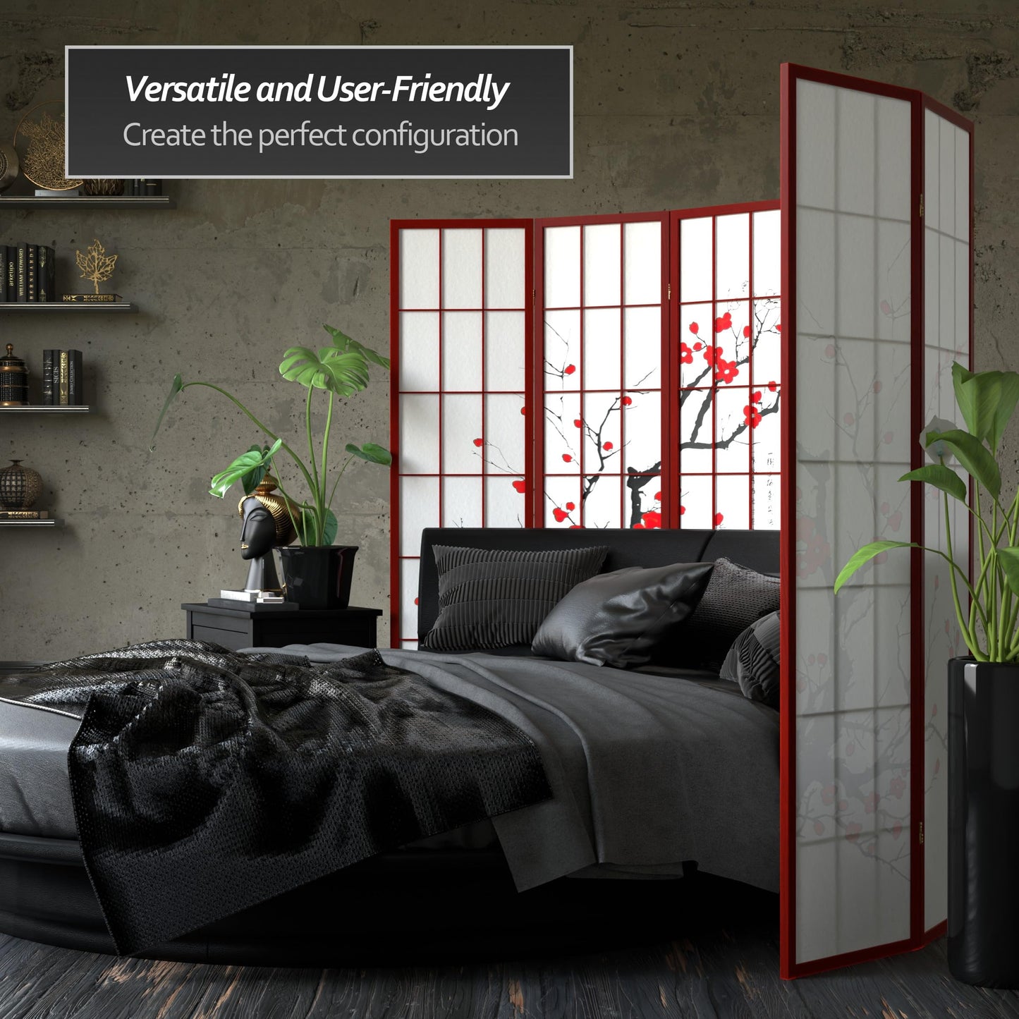 Red Lantern 6 ft. Tall Flower Blossom Divider - Rosewood - 4 Panels