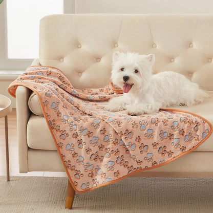 1 Pack 3 Blankets Super Soft Fluffy Premium Fleece Pet Blanket Flannel Throw for Dog Puppy Cat Paw Brown/Pink/White Medium(30x20 inch)