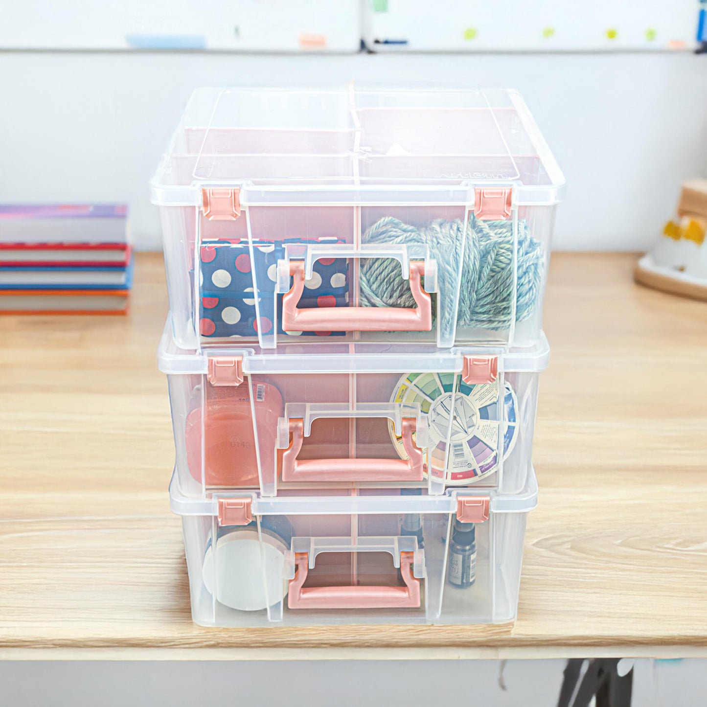 ArtBin 6990RK Super Satchel Double Deep, Portable Art & Craft Organizer with Handle, [1] Plastic Storage Case, Clear with Rose Gold Accents
