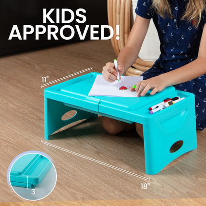 Loddie Doddie Foldable Lap Desk - Teal Blue, 9.75 x 12 in - Portable Desk & Lap Table with Storage Pocket - Table for Bed & Laptop Bed Tray - Car Seat Tray for Kids Travel