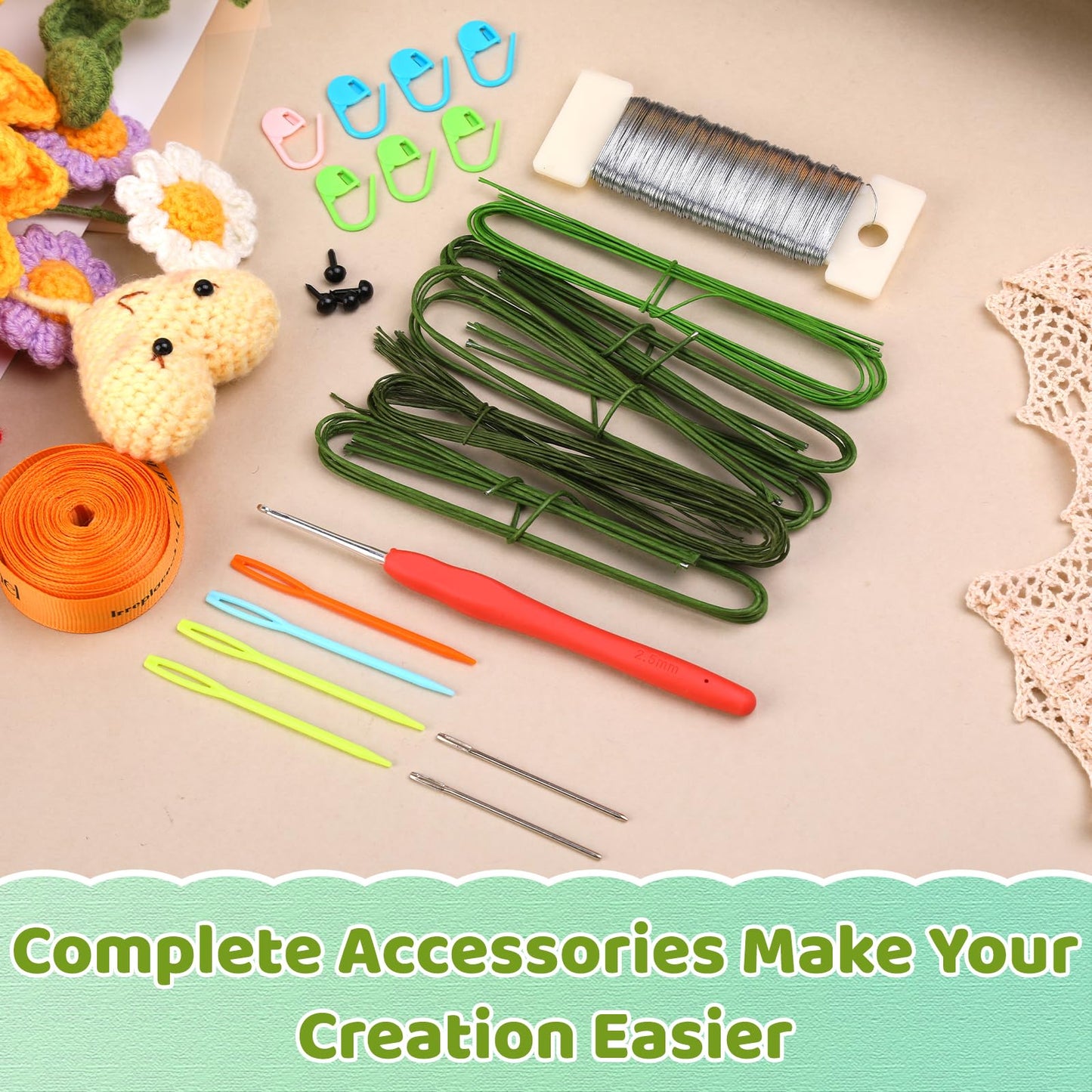 Iuuidu Crochet Kit for Beginners, Sunflower Beginners Crochet Kit, Crochet Flower Bouquet Kit, Knitting Starter Kit for Adults with Step-by-Step Video Tutorials Birthday Wedding Day Present