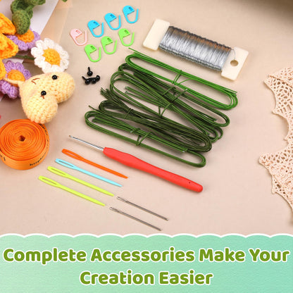 Iuuidu Crochet Kit for Beginners, Sunflower Beginners Crochet Kit, Crochet Flower Bouquet Kit, Knitting Starter Kit for Adults with Step-by-Step Video Tutorials Birthday Wedding Day Present