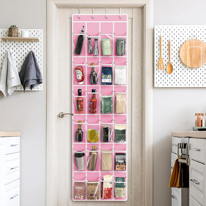 24 (64'' 19'') Simple Houseware Pockets - Crystal Clear Over The Door Hanging Shoe Organizer, Pink x