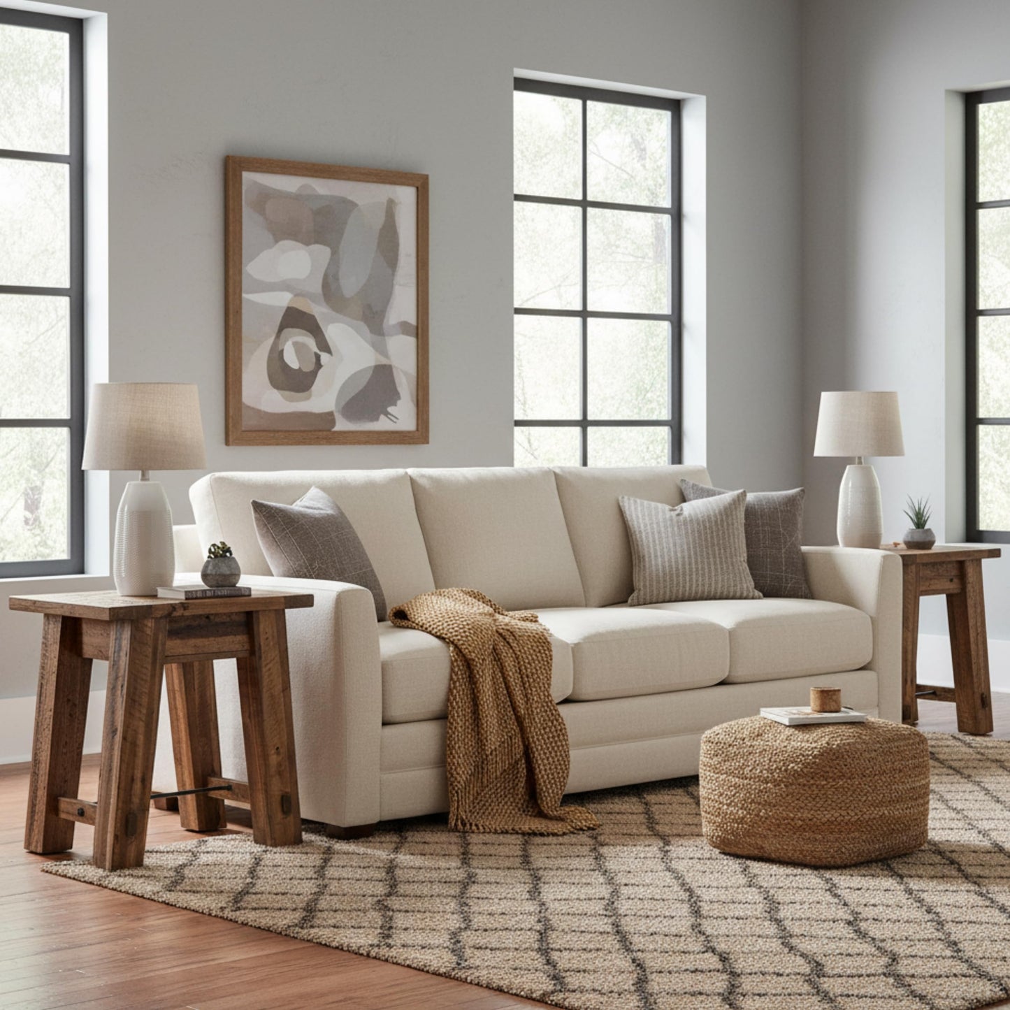 Alaterre Furniture Durango 27-Inch Solid Wood Side Table – Set of 2 Heavy-Duty Industrial End Tables with 100lb Capacity for Living Room, Bedroom, or Office (Natural Grain Lacquer Finish)
