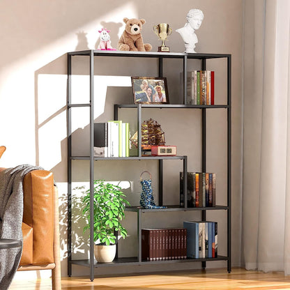 WZONICE98 Bookcases 5 Tier Metal Industrial Bookshelf Display Shelves for Living Room Bedroom Kitchen Office Farmhouse Decor Sturdy and Stylish Bookshelves Storage Rack Books Holder Organizer