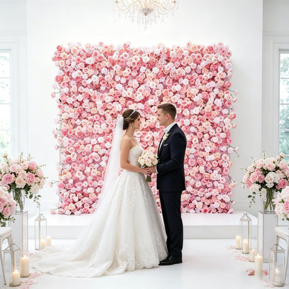 5D Pink Realistic Rose wall Backdrop, 8×8ft,Artificial Flower wall Panel. Easy to Install and Store, Reusable. Perfect for Weddings, Birthday Parties, and Home Decoration. Without Stand