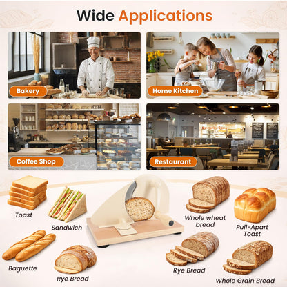 Manual Bread Slicer for Homemade Sourdough Bread, Adjustable Thickness Hand Crank Bread Cutter with Scale Lines, Suction Cup Base, Metal Guide & Sharp Stainless Steel Blade (Cream)