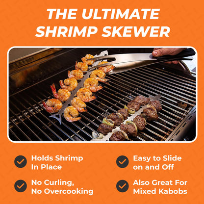 Proud Grill Slide & Serve BBQ Skewers - Mothers Day Gifts for Mom, Reusable Stainless Steel Barbecue Skewers for Grilling Shish Kabobs, Beef, Pork, Chicken, Shrimp & Vegetables - 12 Inch, Set of 4