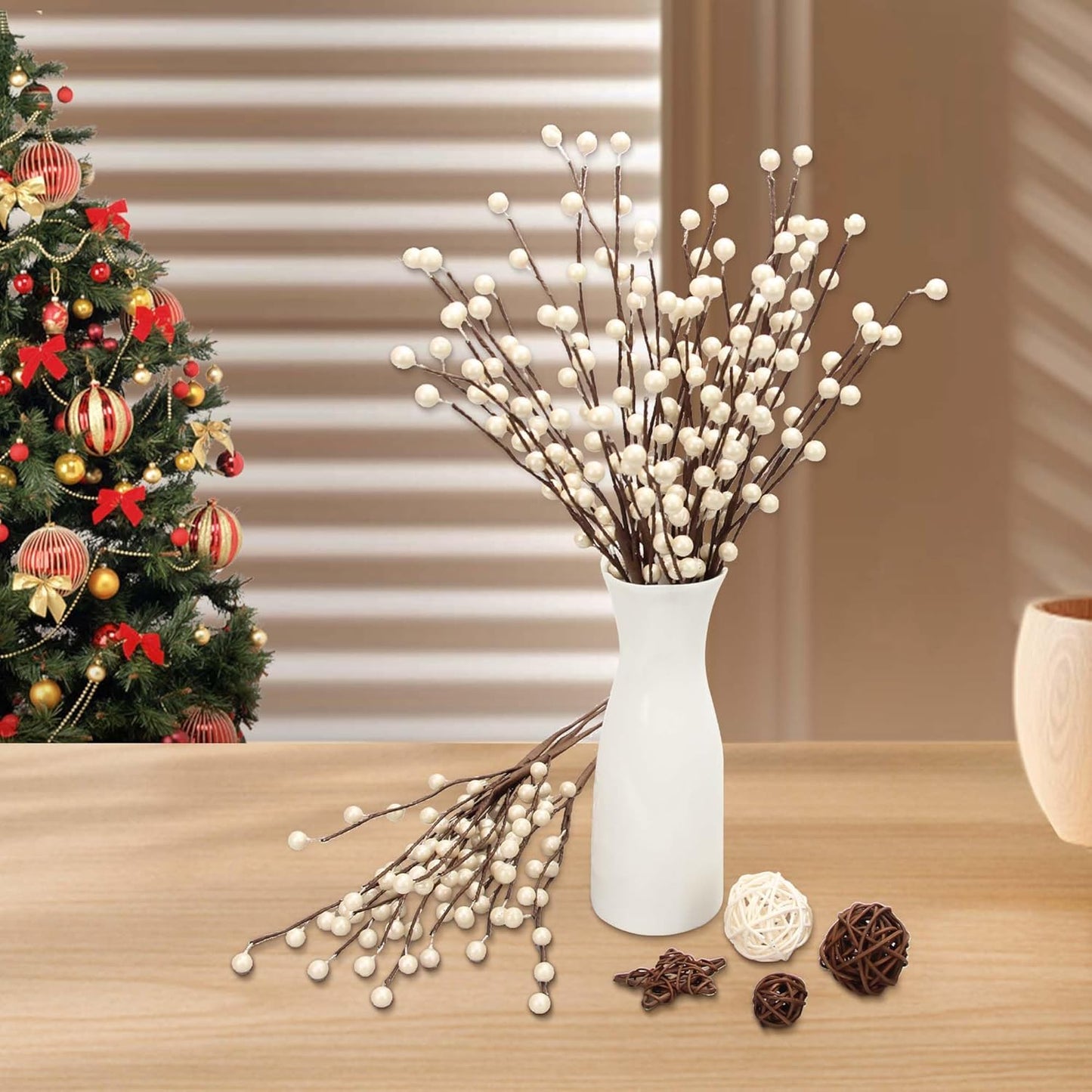 12Pcs NBGV Winter Decorations Artificial Berry Stems White Berry Picks for Christmas Holiday Flower Arrangements Home