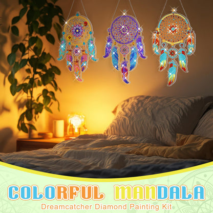 Honoson 6 Pcs Mandala Dream Catcher Diamond Painting Kits for Adults Suncatcher Diamond Art Hanging Kits Wind Chimes 5D Rhinestone Suncatcher Crystal Hanging Ornament for DIY Craft Window Home Decor