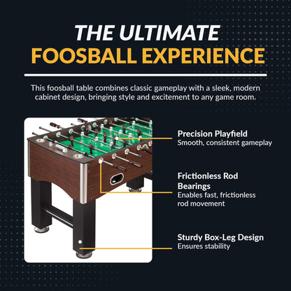 Hathaway Primo 56-In Foosball Table for Family Game Room - With Counterbalanced Players, E-Z Spin Bearings, Analog Scoring Units, Easy-Grip Handles & Adjustable Leg Levelers - Wood Grain Finish