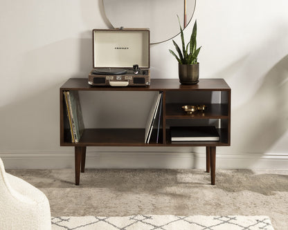 Kate and Laurel Locklear Midcentury Console Table, 38 x 14 x 25, Walnut Brown, Modern Wooden Console With Three Storage Shelves