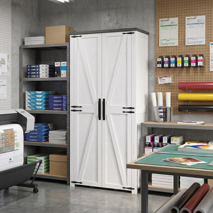 NEWOWNDS Craft Storage Cabinet with LED Lights – 72" Adjustable Shelves Scrapbooking Storage Compatible with Cricut Machine, Multi-Purpose cricut cart Cabinet for Craft Room